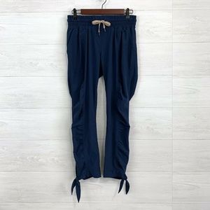Prana Teal Blue Ruched Leg Tie Crop Pants